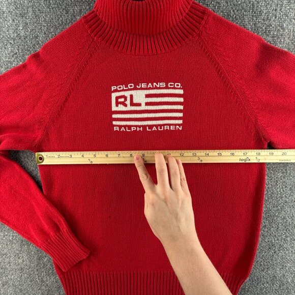 Ralph Lauren Polo Jeans Women Flag Sweater Red XL Turtleneck Knit Pullover USA - Picture 6 of 16